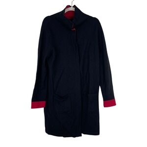 Chicos Womens 100% Wool Snap Front‎ Long Line Coat Black Minimalist Size 2 Large
